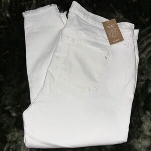 Madewell High Rise Skinny Petite Jeans White Button Fly Frayed Hem W36‎